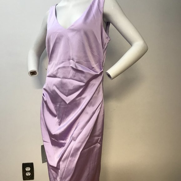 Le Chateau Stretchy Satin Lilac Lavender Bodycon Cocktail Wedding Formal dress - Picture 5 of 9